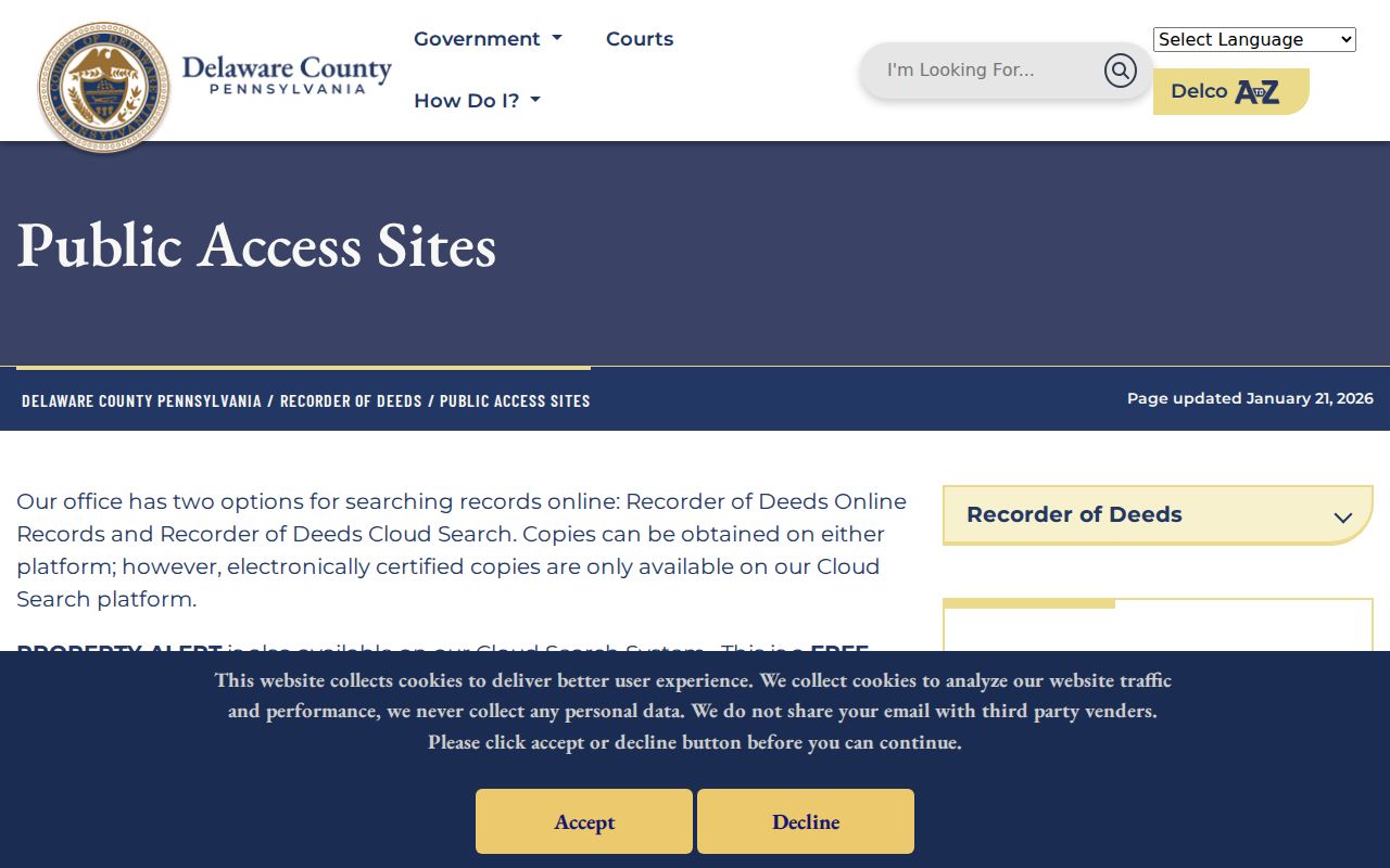 Chester residents directory Recorder public-access routes and Property Alert