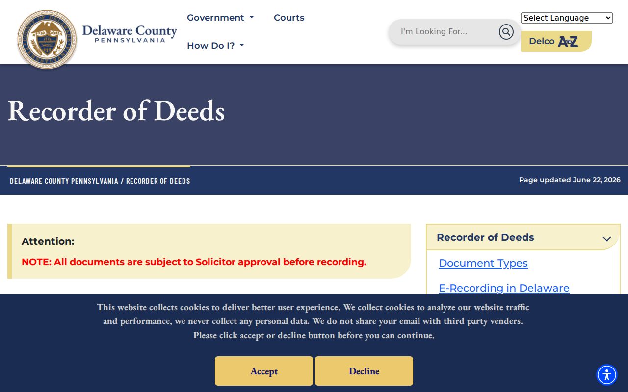 Chester previous residents Delaware County Recorder of Deeds records route