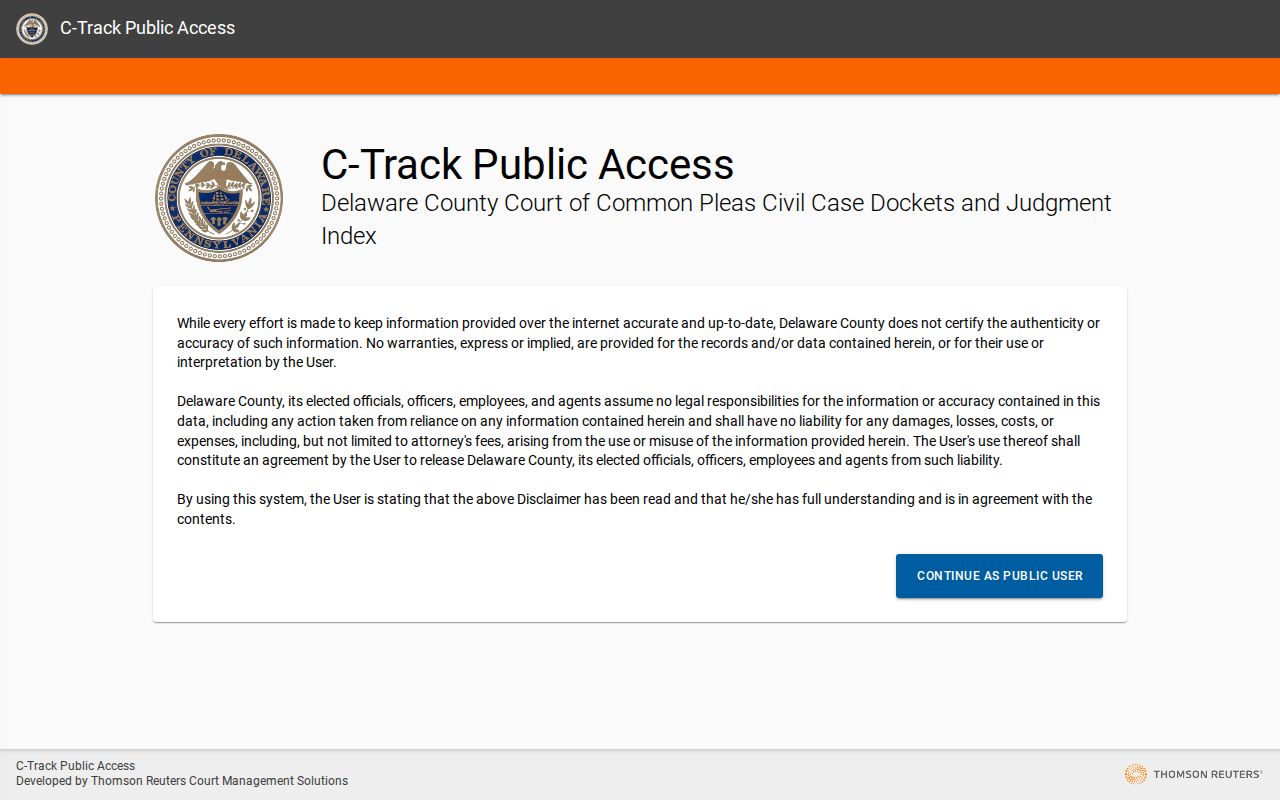 Chester resident lookup through Delaware County C-Track civil docket access