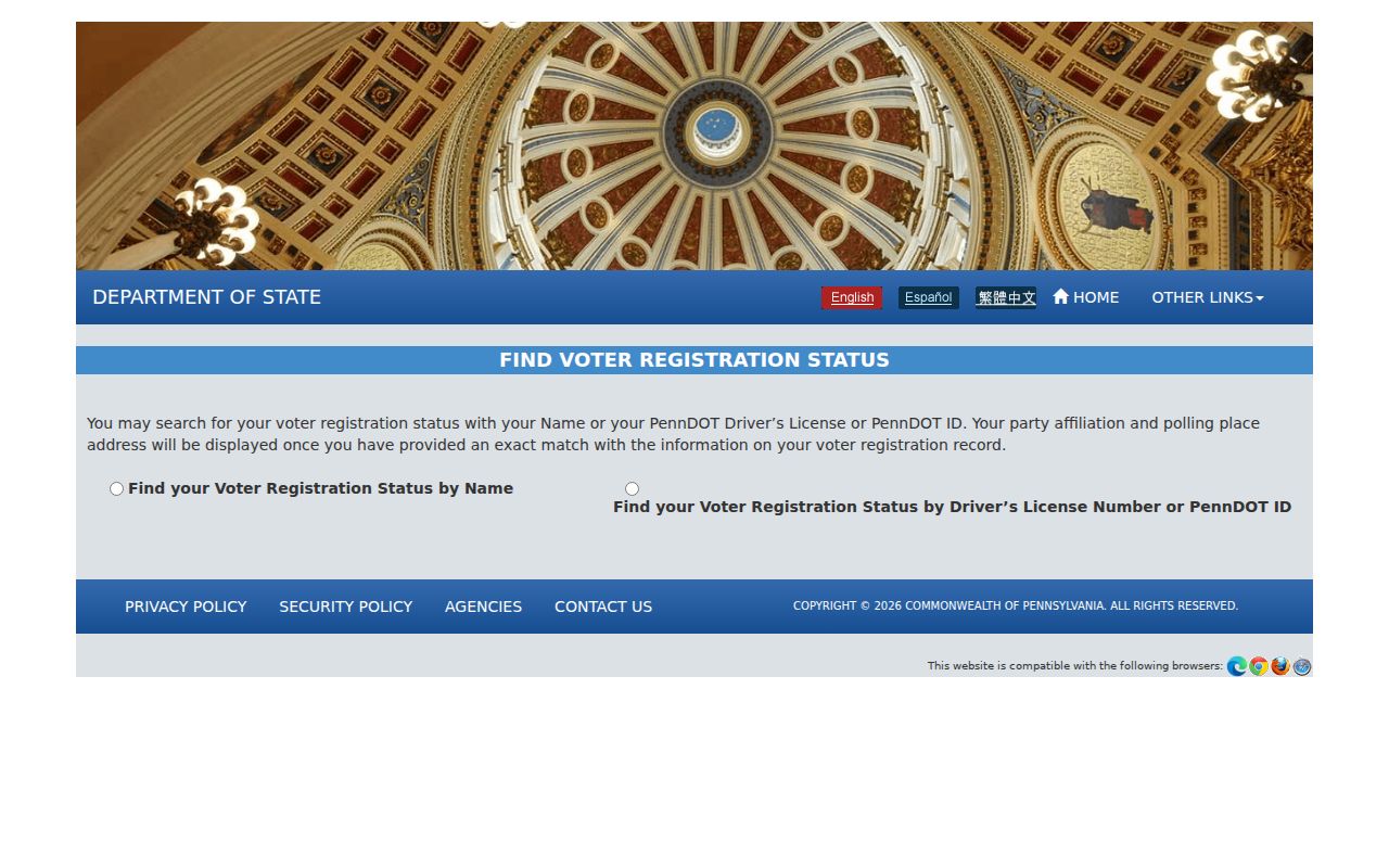 Chester resident lookup limit on Pennsylvania voter registration status form