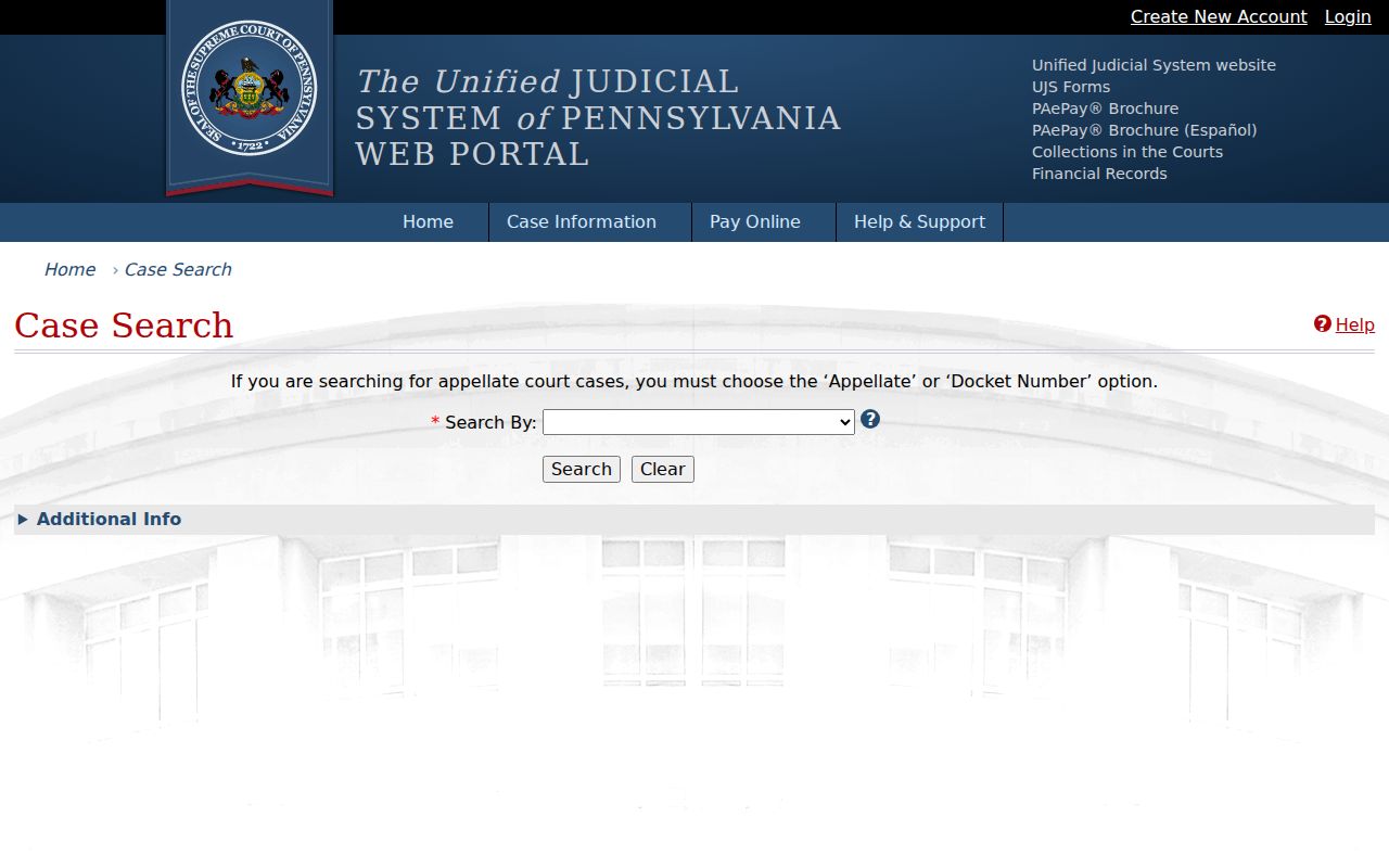 Chester resident lookup with Pennsylvania UJS Case Search fields