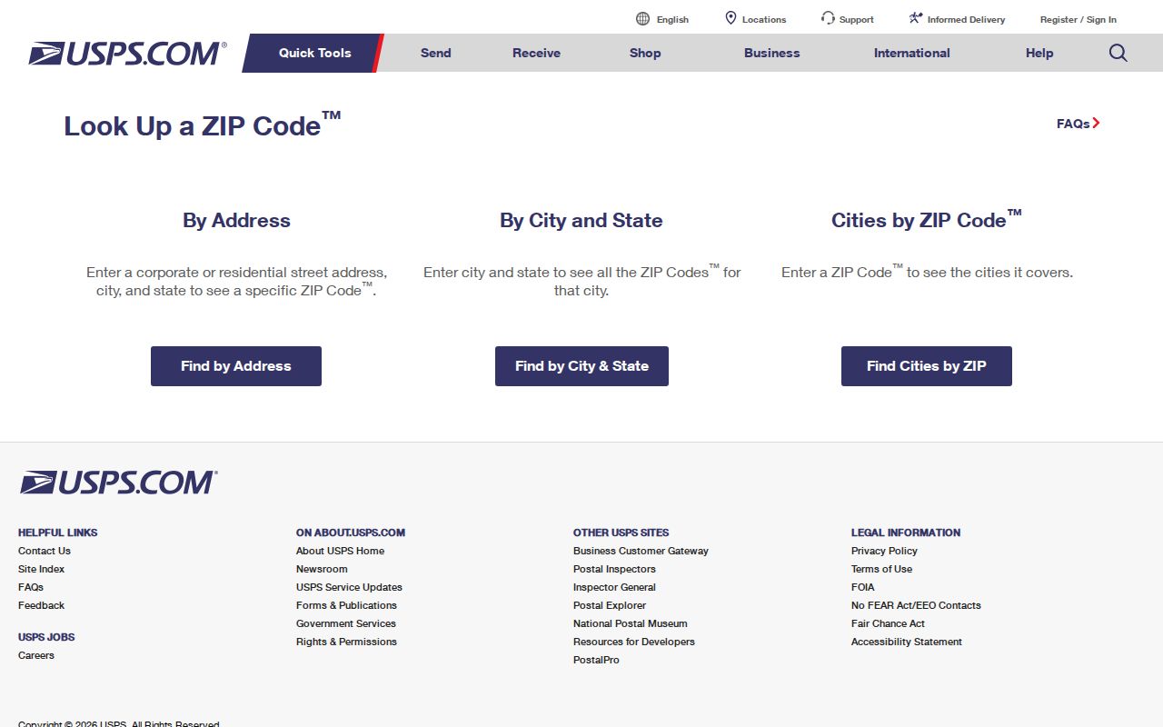 Chester ZIP code directory USPS ZIP Code Lookup screen